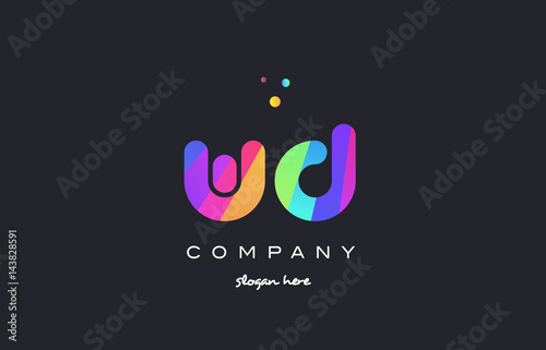wd w d colored rainbow creative colors alphabet letter logo icon