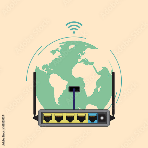 Wi-Fi router
The router is on the background of the globe. Connect via Wi Fi. Vector icon in flat style. photo