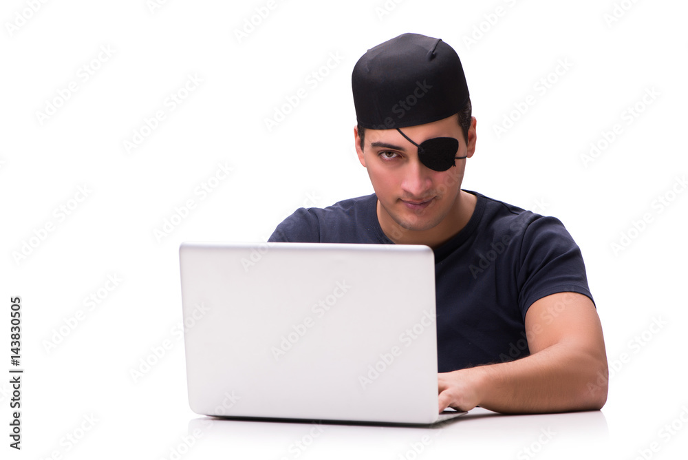 Digital security concept with pirate isolated on white Digital security concept with pirate isolated on white