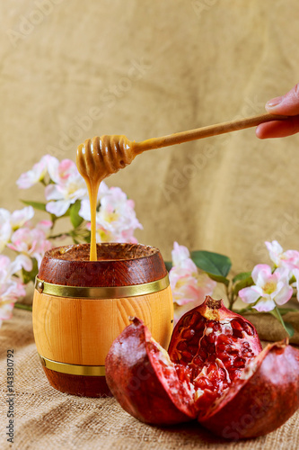 rosh hashanah jewish holiday matzoh passover bread Pomegranate photo