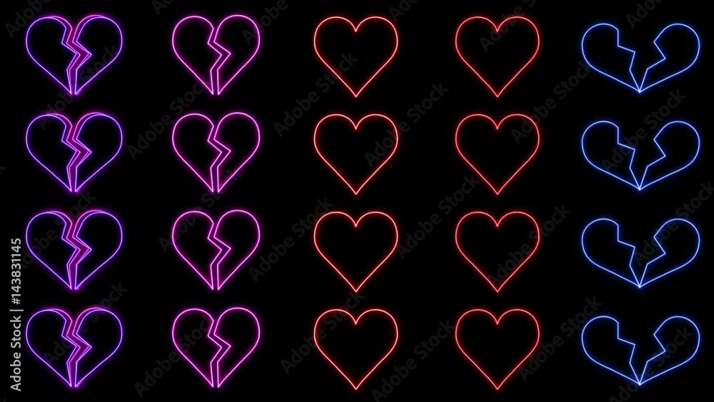Sequence of Breaking Neon Heart Columns with Loop Sequence of Breaking Neon Heart Columns with Loop