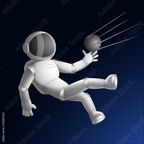 Cosmonaut catching sputnik