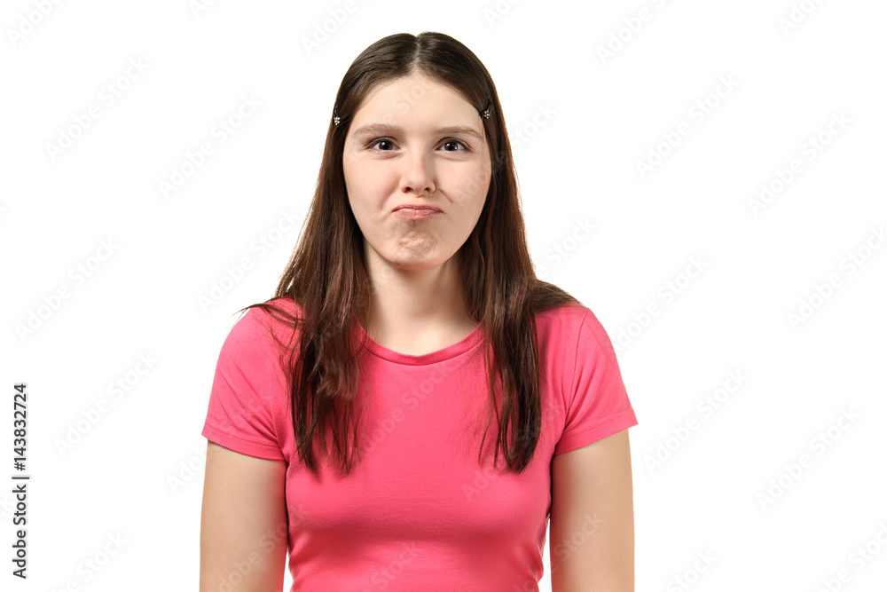 cute girl in pink dress pouted offended cute girl in pink dress pouted offended