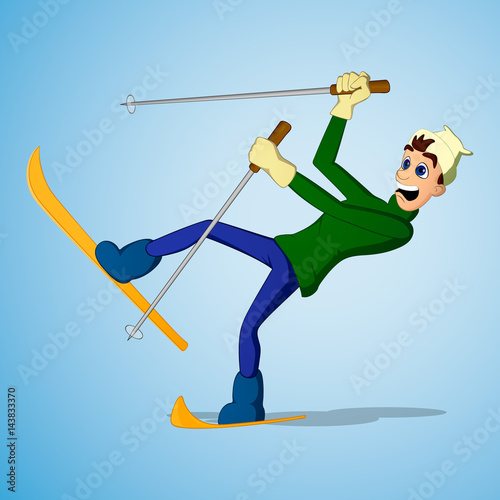 Young man falling while skiing