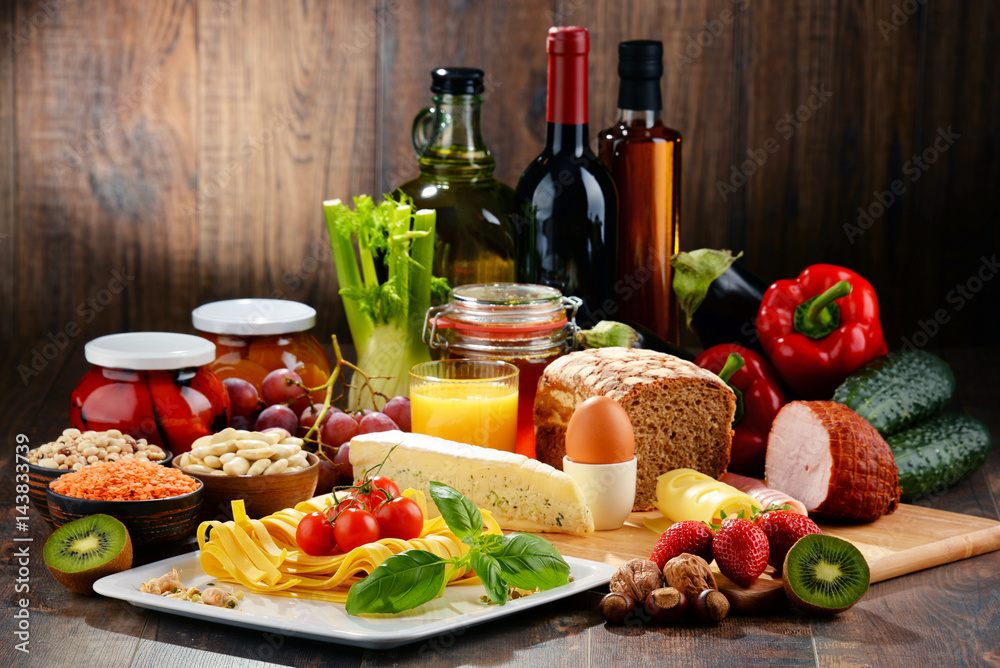 Composition with variety of organic food products Composition with variety of organic food products