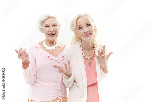 Cheerful old women are satisfied with their life