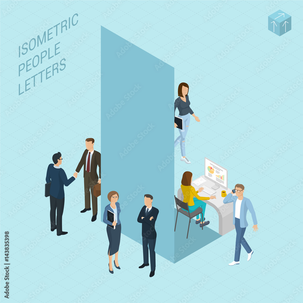 Isometric letters with people Isometric letters with people