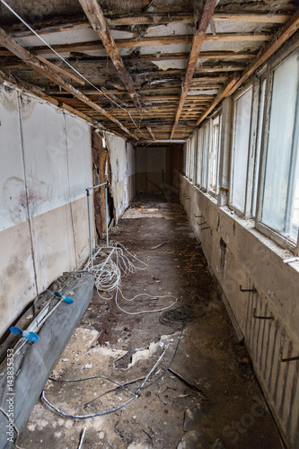 Ruined abandoned room in a house requiring major repairs