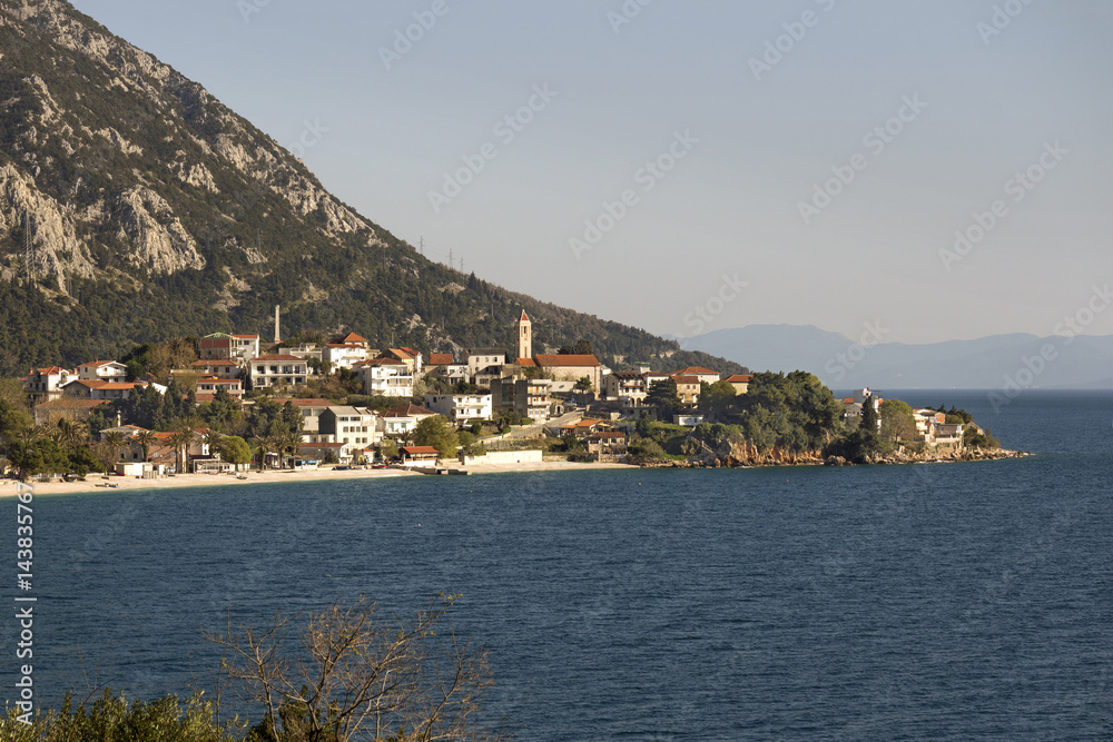 Gradac tourist village on Makarska riviera on Adriatic coast under Biokovo mountain