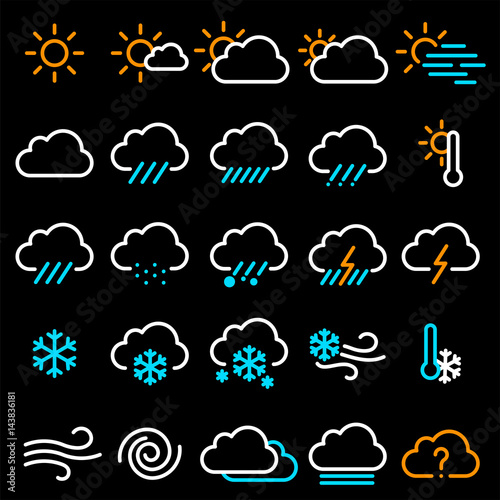 Thin line weather icon  set.