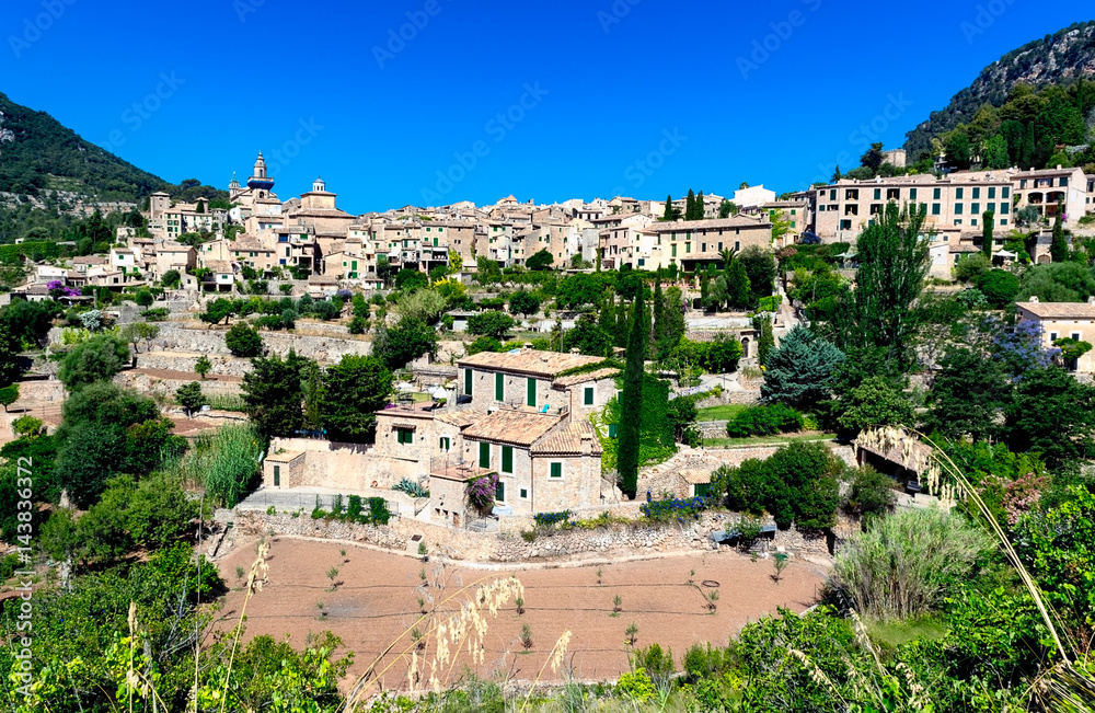 Fototapeta premium Ancient mountain town Valldemossa in Majorca island, Tramuntana mountains, Spain