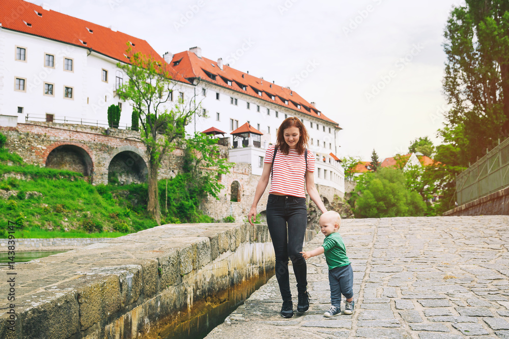 Family of Tourists in Cesky Krumlov, Czech Republic, Europe