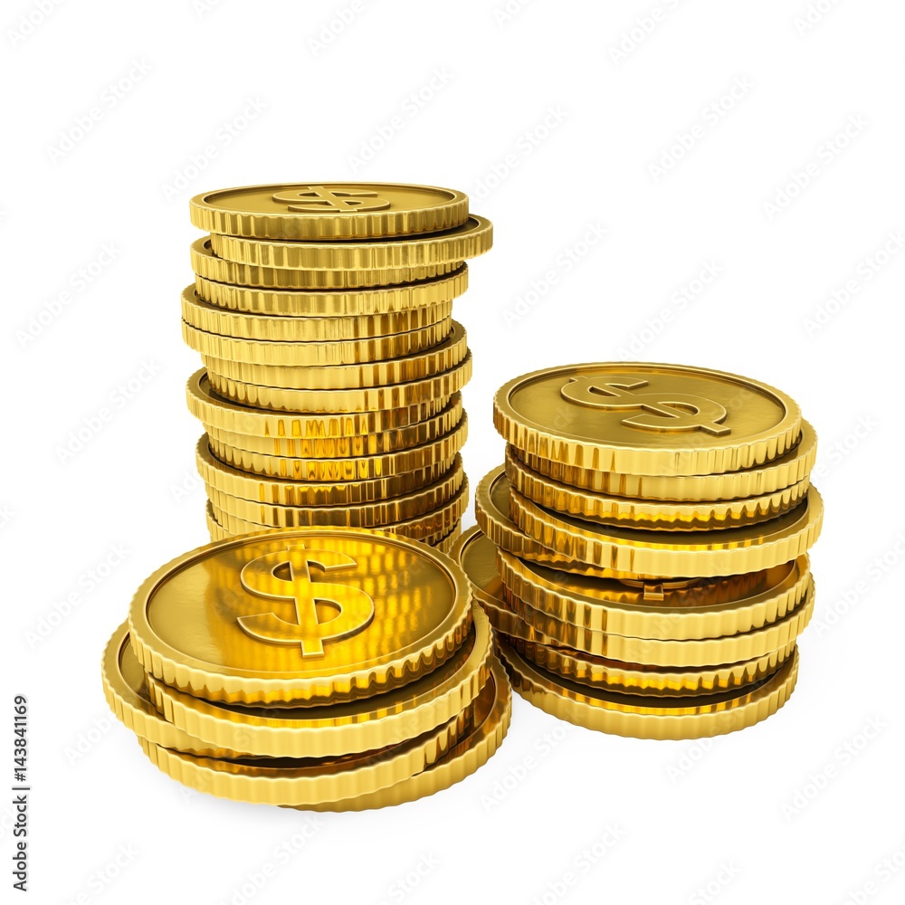 3D rendering gold coins on white background 3D rendering gold coins on white background