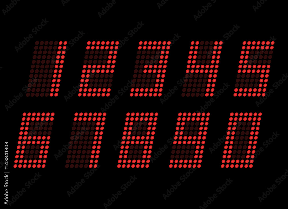 Digital table neon font with grid. Vector LED nubmers