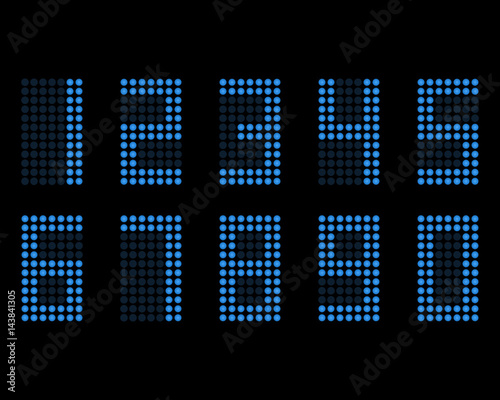 Digital table neon font with grid. Vector LED nubmers