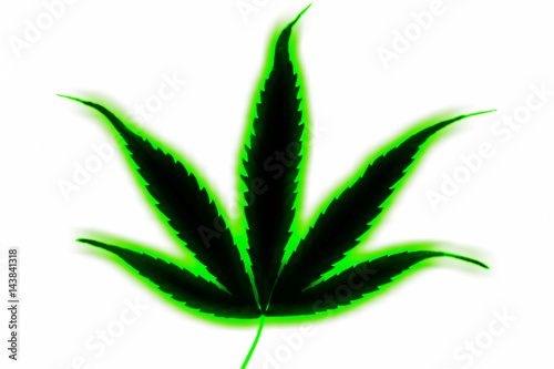 Bright neon green glowing marijuana leaf image