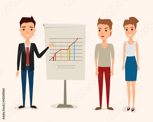 business teamwork presenting business graph. people character at office work.