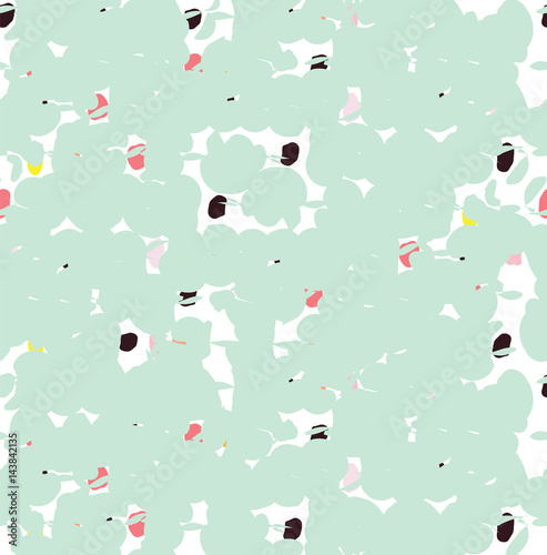 Seamless spotted abstract pattern. Hand painted texture in mint, black, pink dots on a white background. Background for textile or book covers, manufacturing, wallpapers, print, gift wrap.