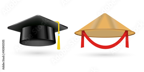 Different kind of fashion vietnam hat modern graduation cap accessories clothes vector illustration