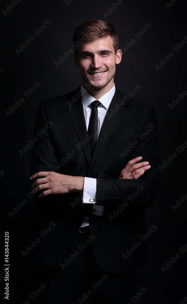 Full-length portrait of business man with arms crossed isolated Full-length portrait of business man with arms crossed isolated