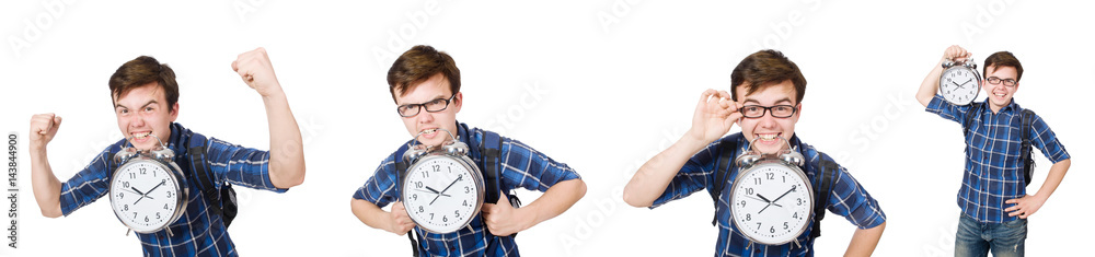 Student missing his studying deadlines on white Student missing his studying deadlines on white