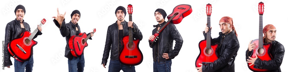 Man with guitar isolated on white Man with guitar isolated on white