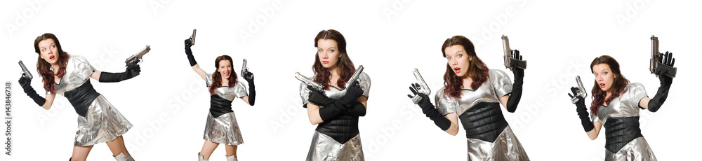 Woman in tech concept isolated on white Woman in tech concept isolated on white
