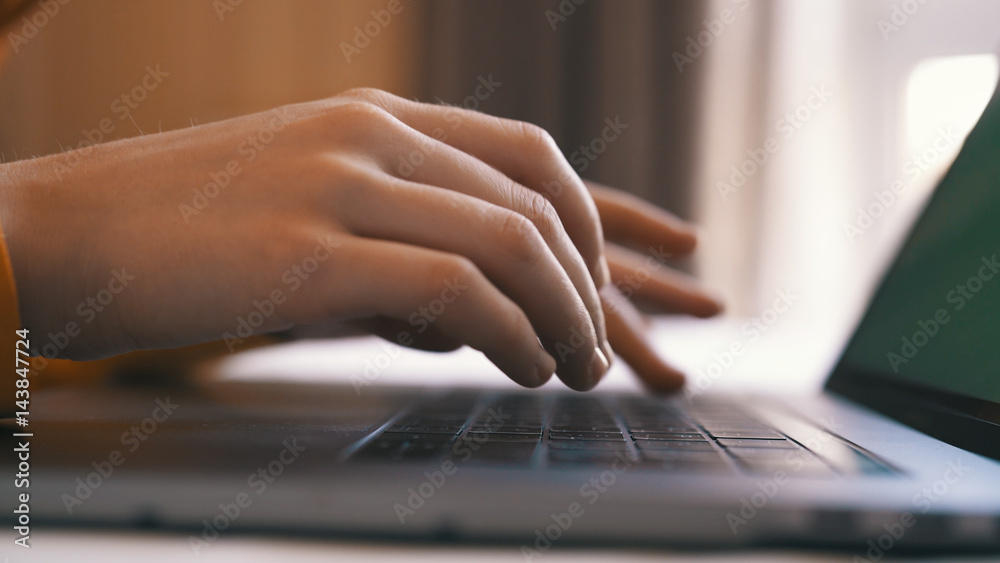 Hands typing text on the laptop keyboard Hands typing text on the laptop keyboard