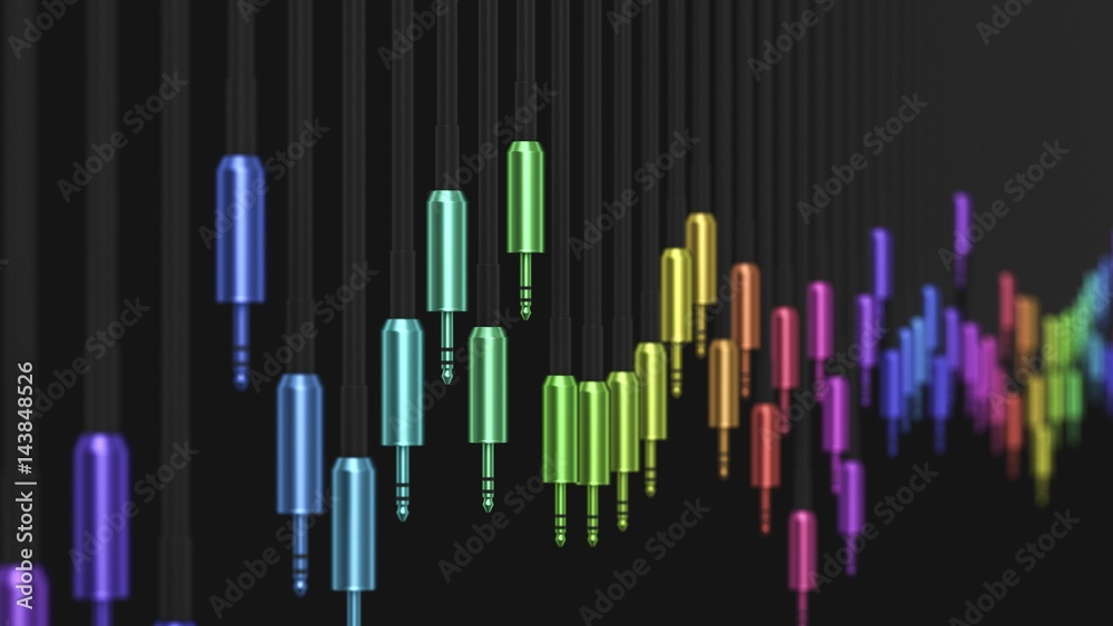 Coloured 3.5mm Connectors in Varying Lengths with Depth of Field Coloured 3.5mm Connectors in Varying Lengths with Depth of Field