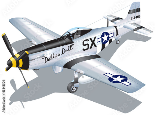 Detailed Vector Illustration of P-51 Mustang Fighter Plane