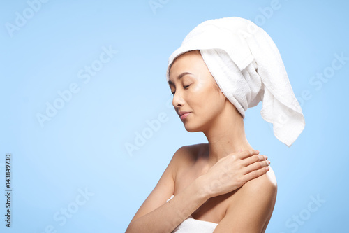 naked shoulders towels beautiful woman