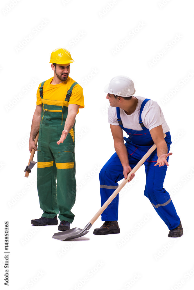 Two workers isolated on the white background Two workers isolated on the white background