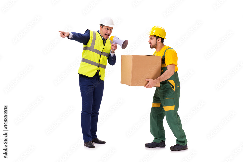 Two workers isolated on the white background Two workers isolated on the white background