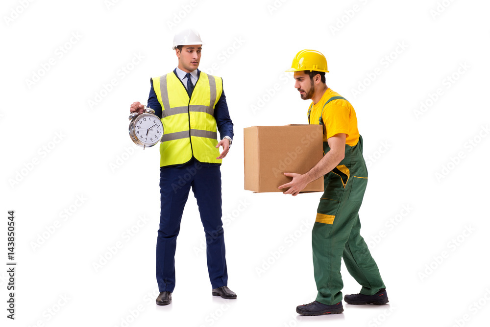 Two workers isolated on the white background Two workers isolated on the white background