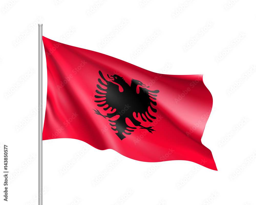 National flag of Albania state - patriotic symbol in official colors: black and red. Illustration of Sounhern European country flag. Vector icon National flag of Albania state - patriotic symbol in official colors: black and red. Illustration of Sounhern European country flag. Vector icon