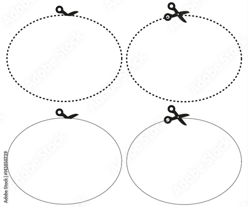 Scissors cutting the paper the shape of ellipse