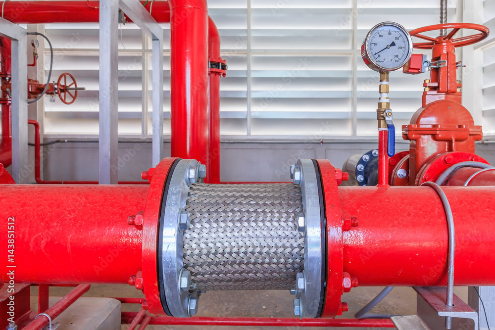 Flex hoses stainless for industrial fire fighter system red piping and ...