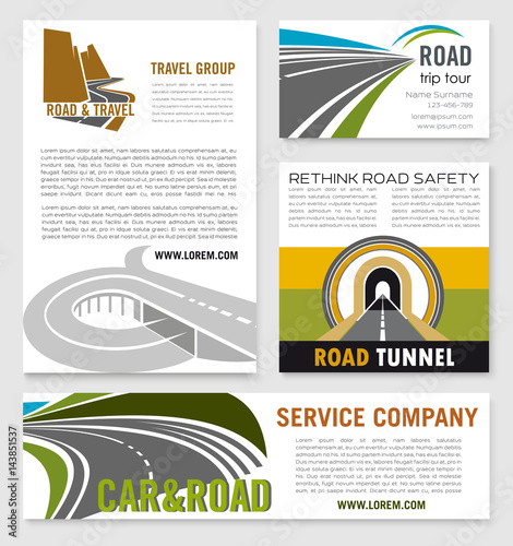 Road travel company vector business templates set