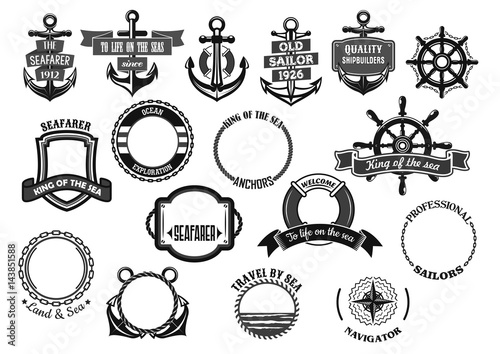 Nautical and marine symbols vector icons set