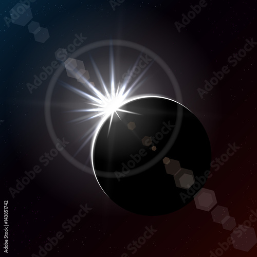 Solar eclipse in dark space, diamond ring phase.