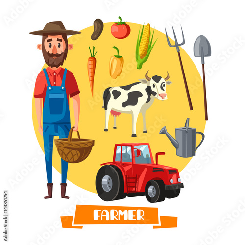 Farmer profession and farm agriculture vector poster