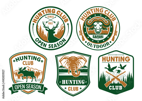 Hunting club vector wild animals icons for badges