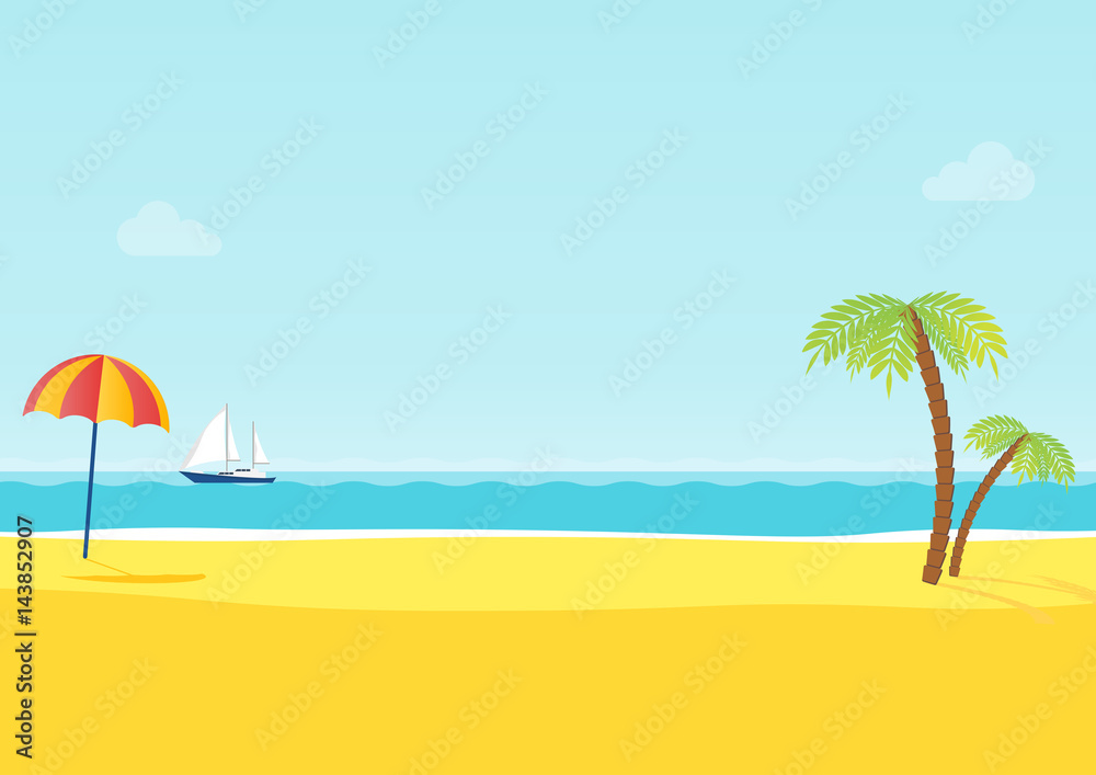 Summer tropical sea beach background vector illustration