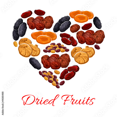 Heart of vector dried fruits snacks