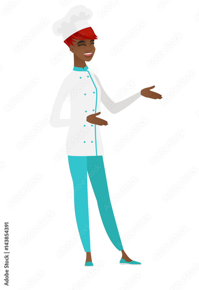 Young african-american happy chef cook gesturing.