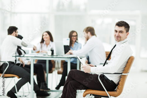 financial Manager background business meeting business partners.