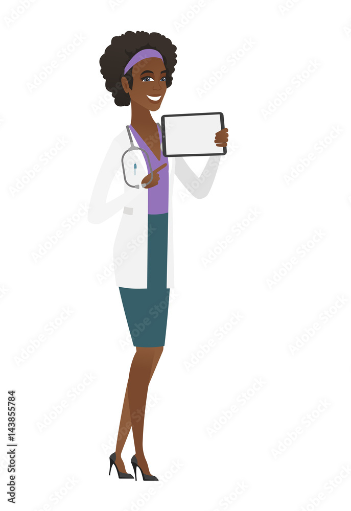 Smiling doctor holding tablet computer. Smiling doctor holding tablet computer.