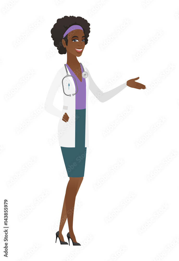 Doctor with arm out in a welcoming gesture. Doctor with arm out in a welcoming gesture.