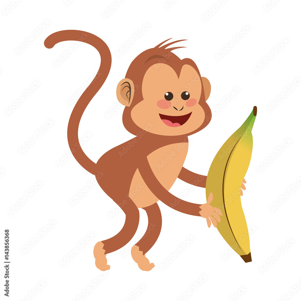 Monkey with a banana, cartoon icon over white background. colorful design.  vector illustration Stock Vector | Adobe Stock