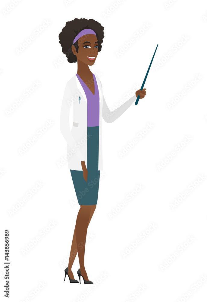 African-american doctor holding pointer stick. African-american doctor holding pointer stick.